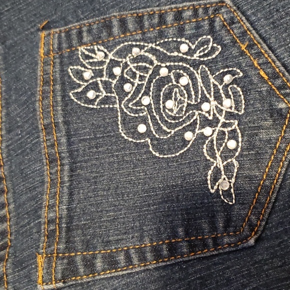dkin blue flower rhinestone jeans - Picture 2 of 5